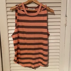 We The People top Size M Coral/grey stripes, cutouts around the collar bone.